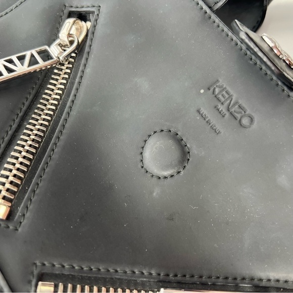 KENZO black leather structured crossbody purse with silver details - Picture 8 of 9